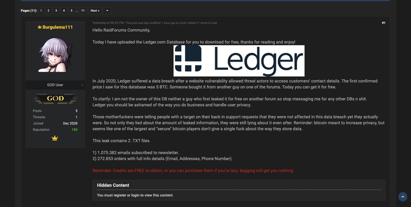 Ledger Data Breach from forum