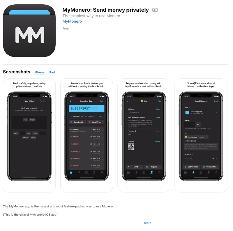 MyMonero Application on Apple Store